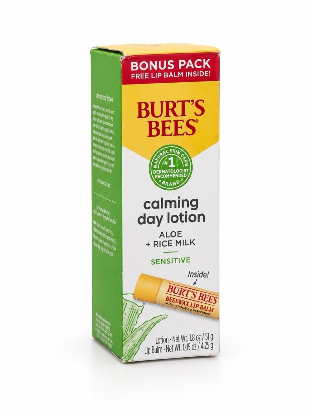 Burt’s Bees Calming Day Lotion Aloe Rice Milk Sensitive 1.8 oz Bonus Pack